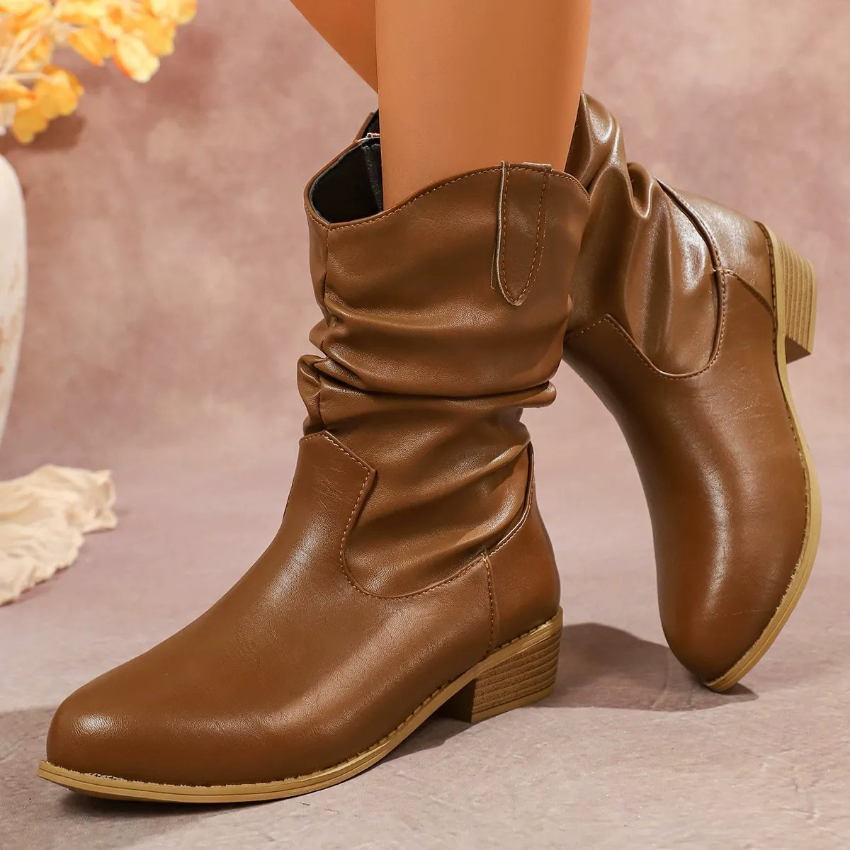 Eveloria Damen Midcalfboots Schlaffschaft Abgerundete Zehe - Eveloria