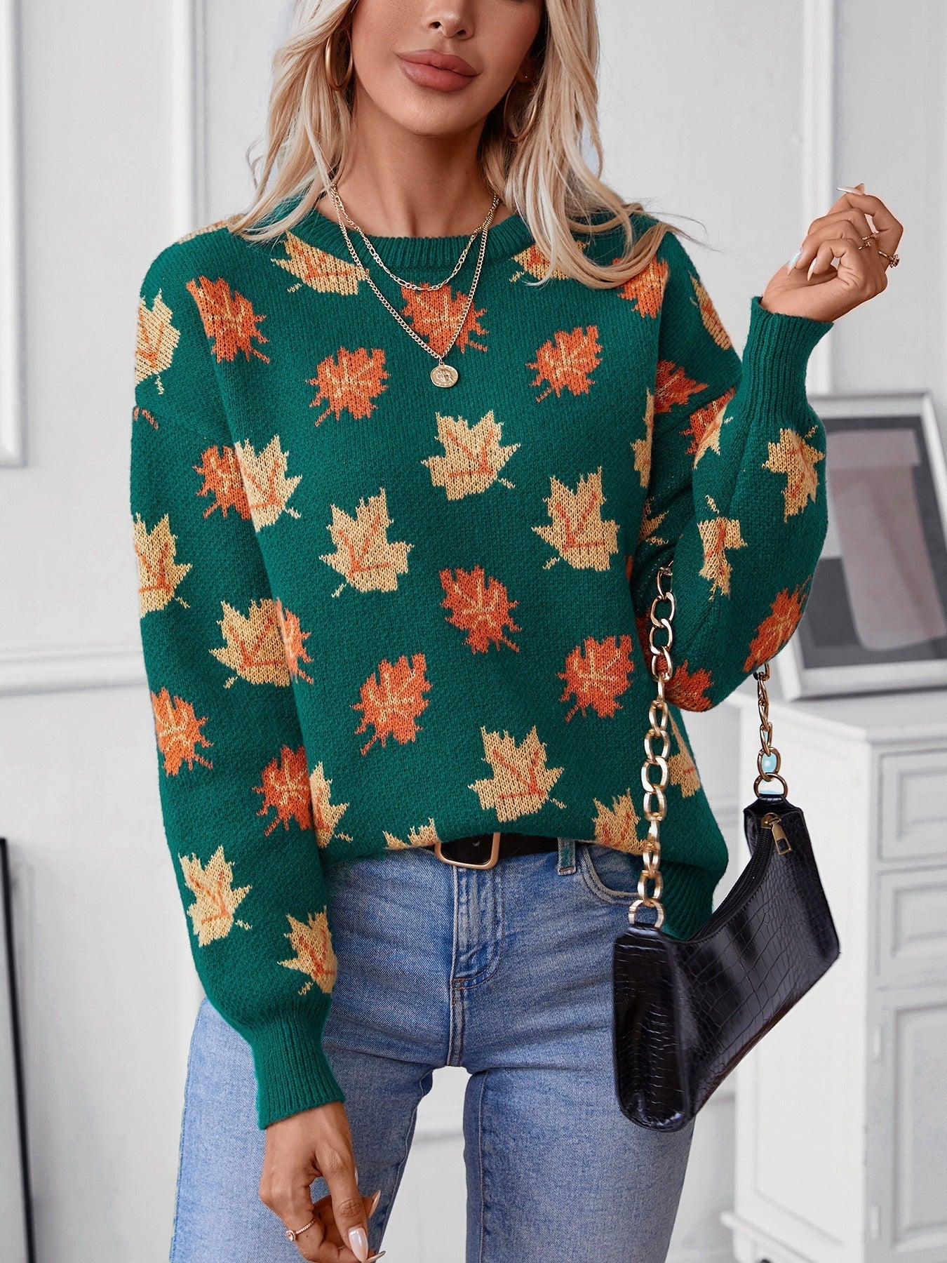 Eveloria Damen Sweatshirt Strickstoff Lockere Passform Rundhals