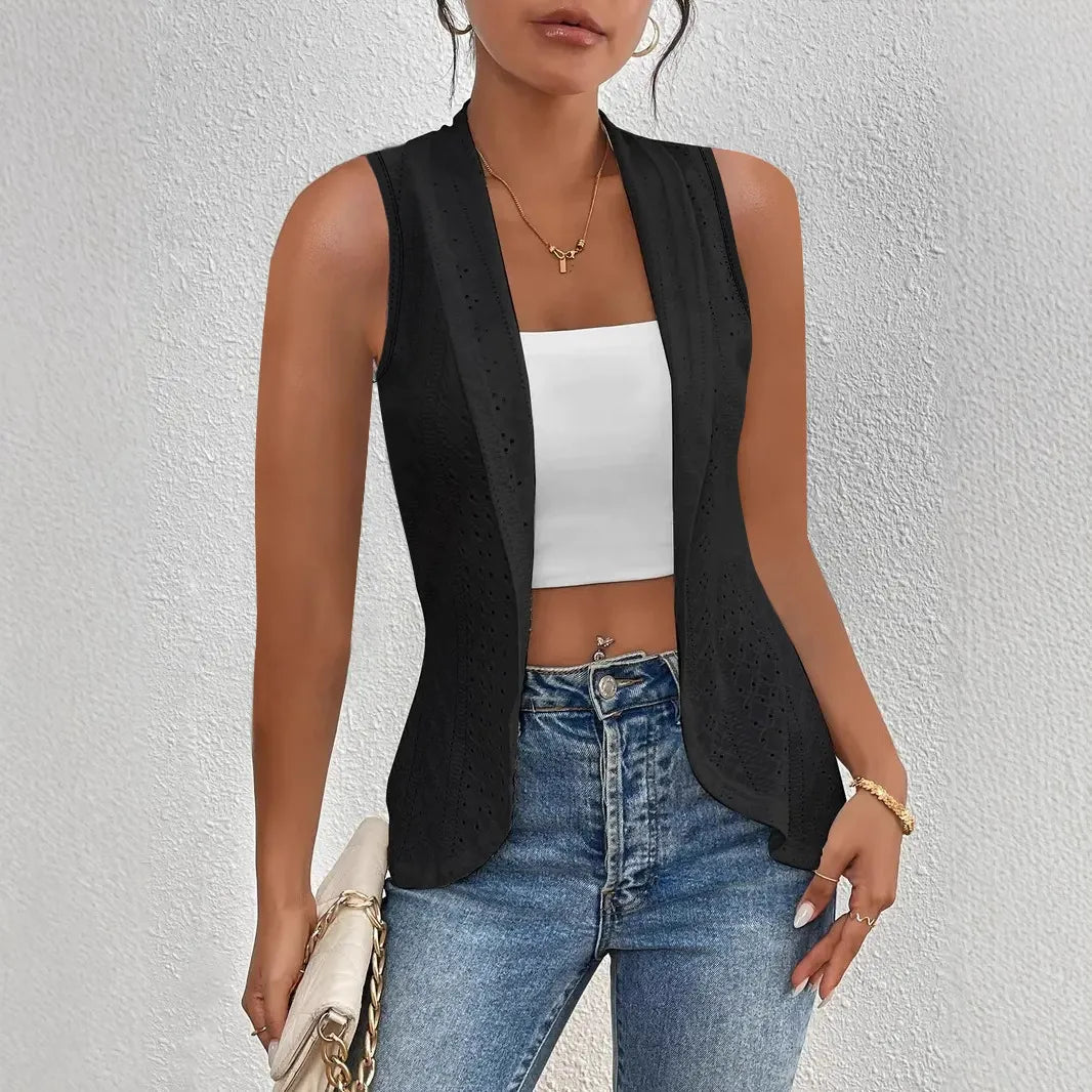 Damen Ärmellose Strickweste Slim Fit Strukturierter Jacquard