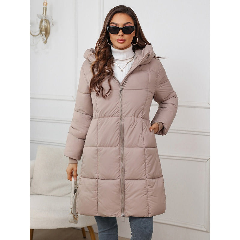 Damen Steppmantel Slim Fit Wattiert Halblang mit Kapuze