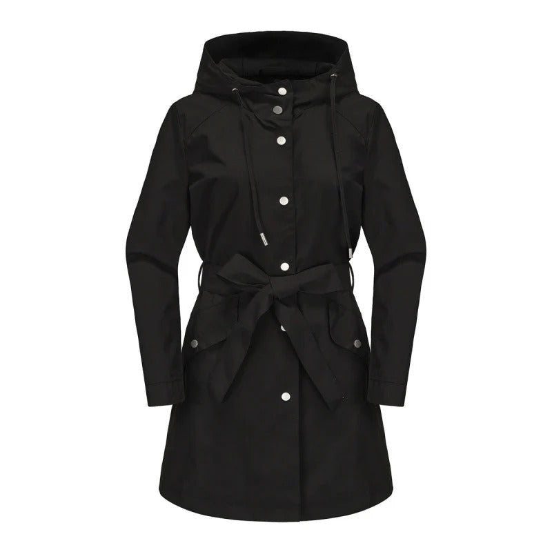 Damen Trenchcoat Lockere Passform Wasserabweisend Mit Kapuze