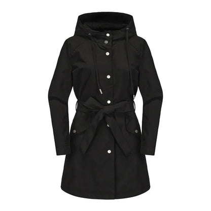 Damen Trenchcoat Lockere Passform Wasserabweisend Mit Kapuze