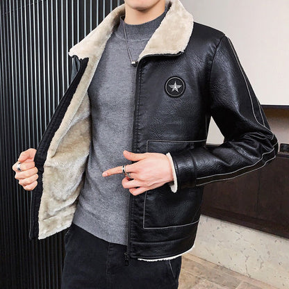 Herren Kunstlederjacke Regular Fit Fleecekragen