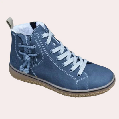 Eveloria Damen Knöchelstiefel Glattes Leder Schnürsenkel