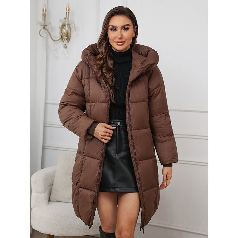 Damen Steppmantel Slim Fit Wattiert Halblang mit Kapuze