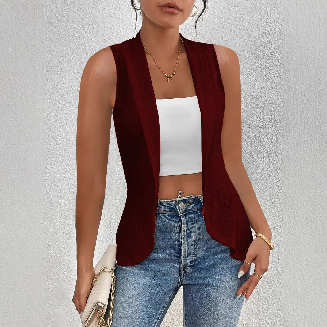 Damen Ärmellose Strickweste Slim Fit Strukturierter Jacquard