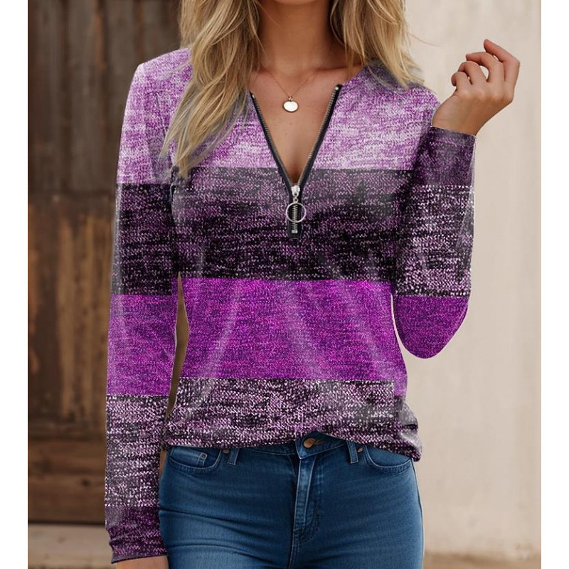 Eveloria Damen Langarmshirt Strickstoff Reißverschlusskragen