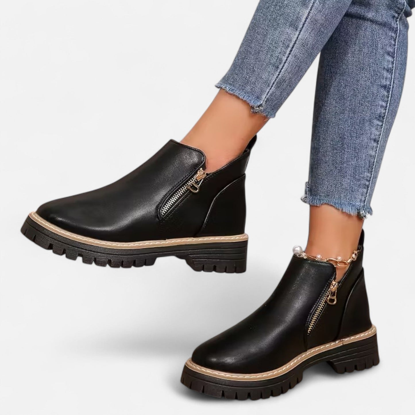 Damen Stiefeletten Robuste Sohle Reißverschluss