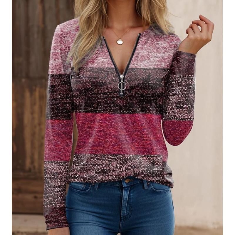 Eveloria Damen Langarmshirt Strickstoff Reißverschlusskragen