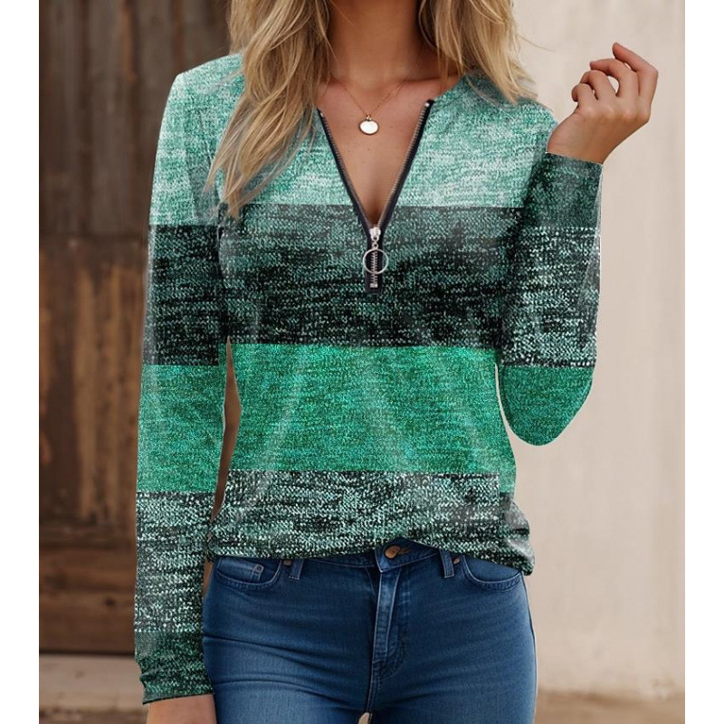 Eveloria Damen Langarmshirt Strickstoff Reißverschlusskragen