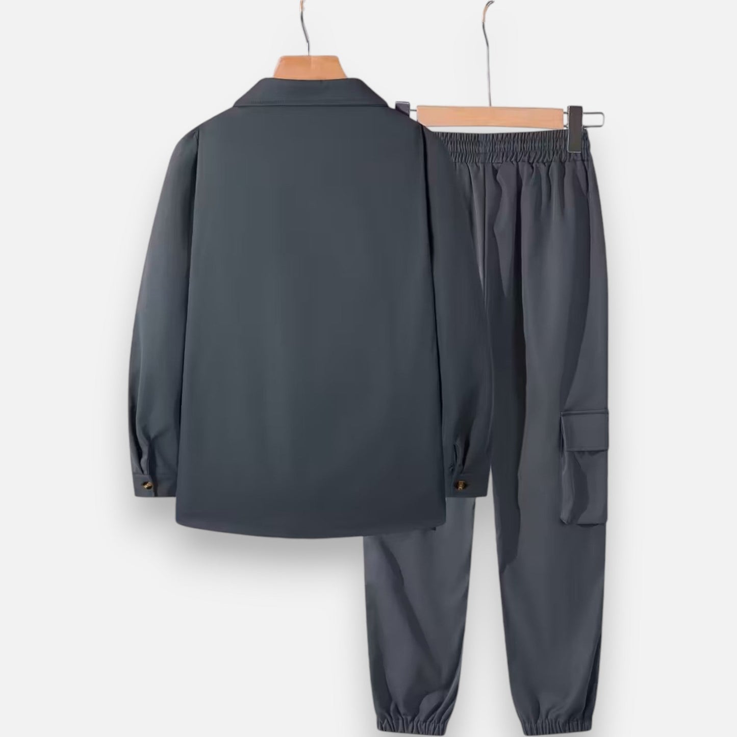 Herren Casual Workwear Set Multi-Taschen Hemd Jogger Kordelzug