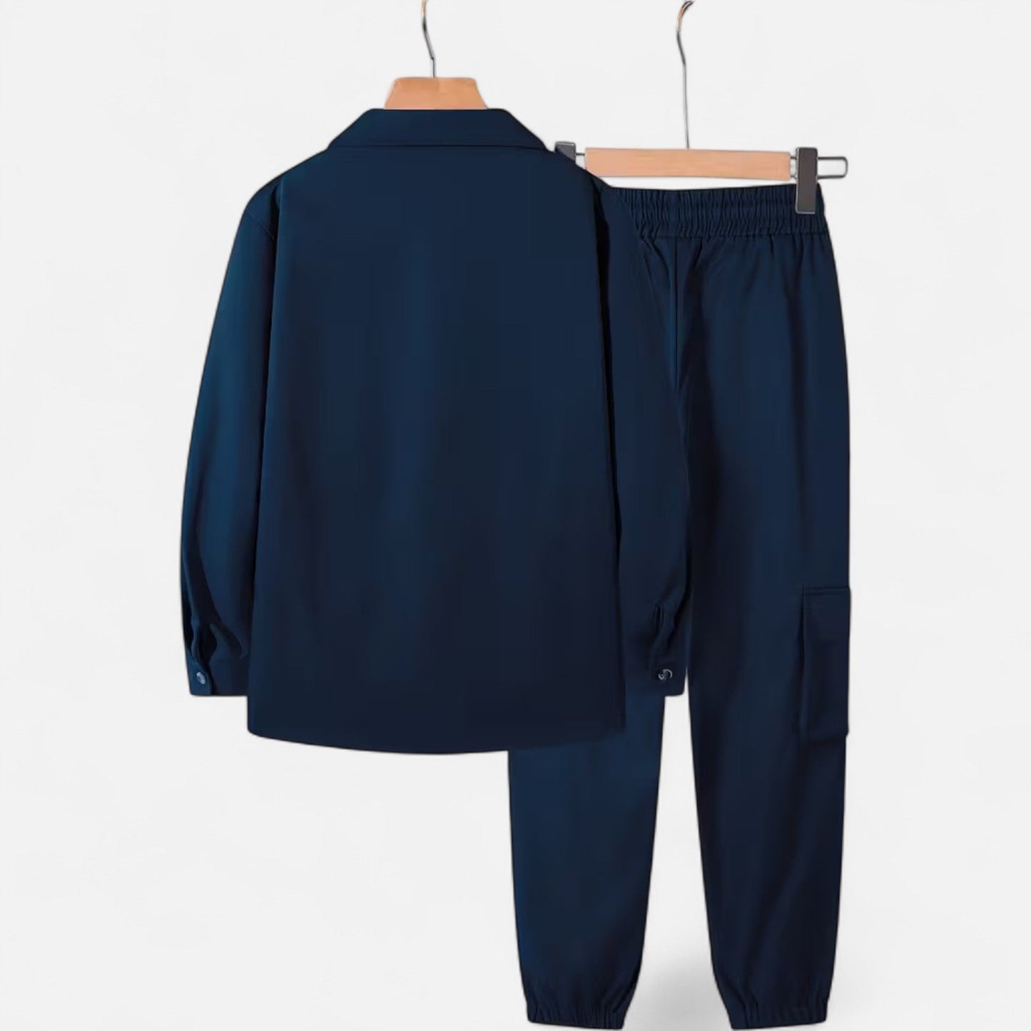 Herren Casual Workwear Set Multi-Taschen Hemd Jogger Kordelzug