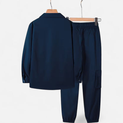 Herren Casual Workwear Set Multi-Taschen Hemd Jogger Kordelzug