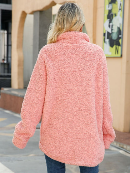 Damen Teddyfleece Shacket Oversized Lang mit Taschen