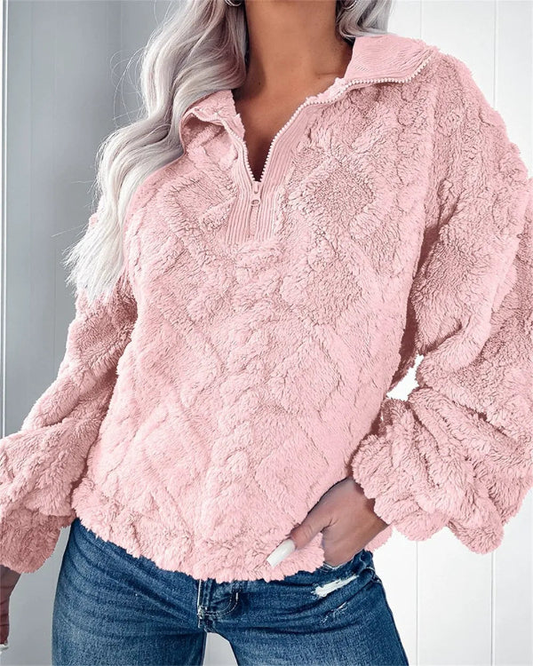 Eveloria Damen Oversized Pullover Fleece Halb Reißverschluss