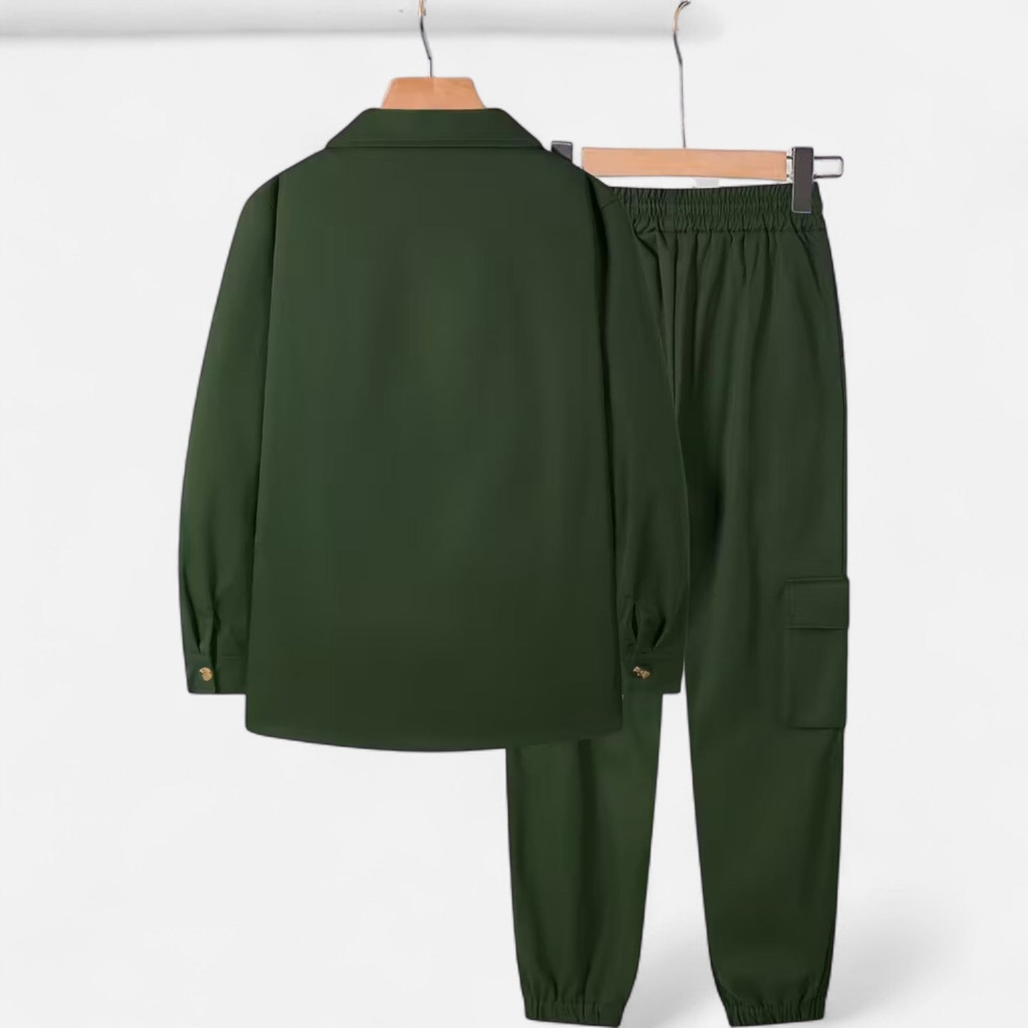 Herren Casual Workwear Set Multi-Taschen Hemd Jogger Kordelzug