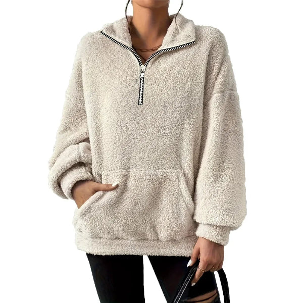 Eveloria Damen Fleece Sweatshirt Übergröße Reißverschluss Stehkragen