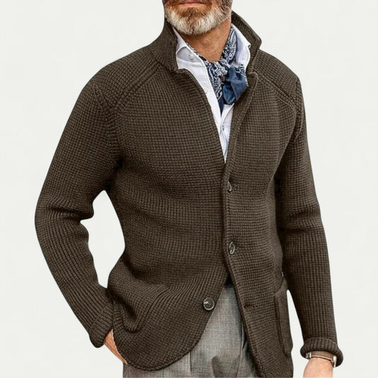 Herren Strick-Cardigan mit Knöpfen und Stehkragen, Struktur Optik - Eveloria