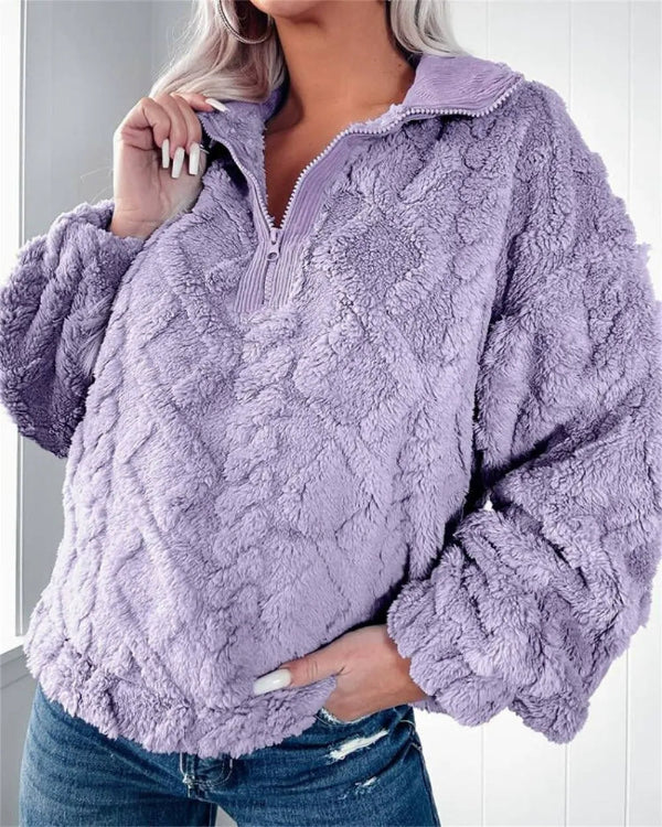 Eveloria Damen Oversized Pullover Fleece Halb Reißverschluss