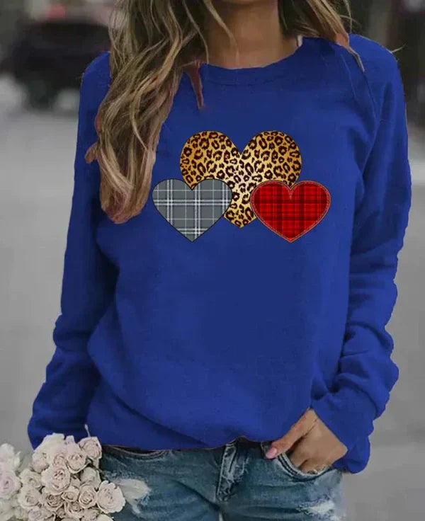 Eveloria Damen Sweatshirt Baumwollmischung Rundhals Herzdruck