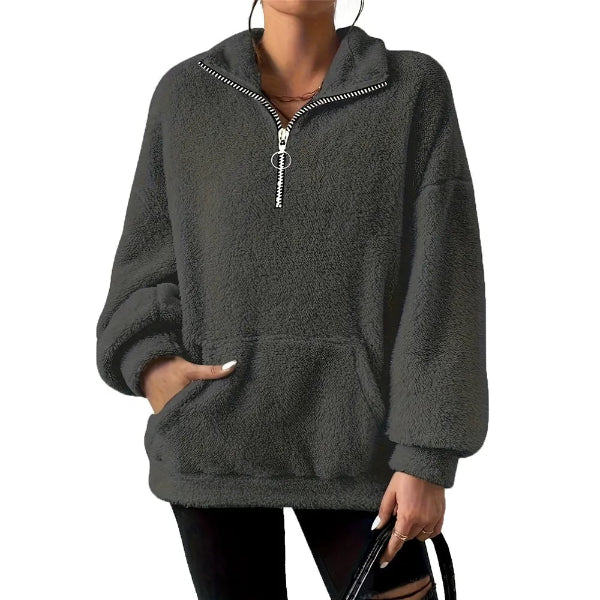 Eveloria Damen Fleece Sweatshirt Übergröße Reißverschluss Stehkragen