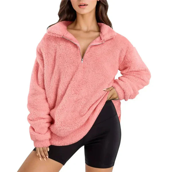 Eveloria Damen Fleecepullover Oversized Langarm Stehkragen