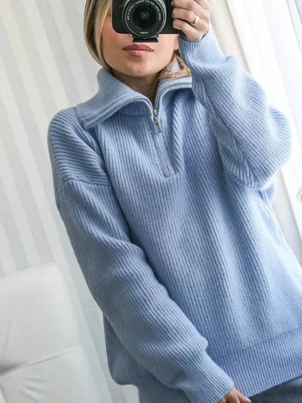 Eveloria Damen Pullover Wollstrick Lockere Passform Hoch Rippbesatz