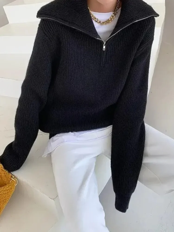 Eveloria Damen Pullover Wollstrick Lockere Passform Hoch Rippbesatz