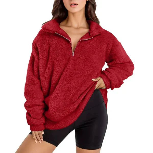 Eveloria Damen Fleecepullover Oversized Langarm Stehkragen