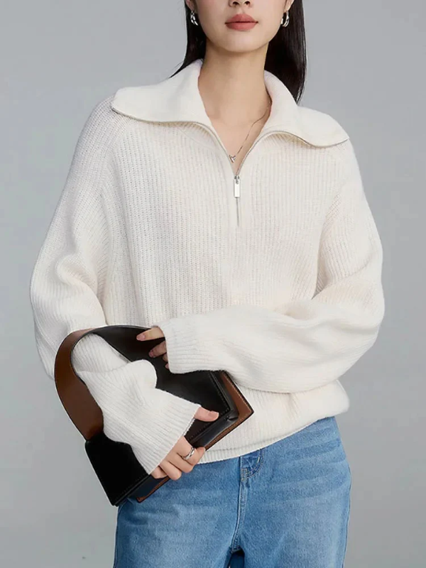 Eveloria Damen Pullover Wollstrick Lockere Passform Hoch Rippbesatz