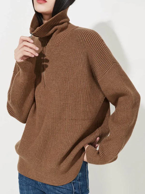 Eveloria Damen Pullover Wollstrick Lockere Passform Hoch Rippbesatz