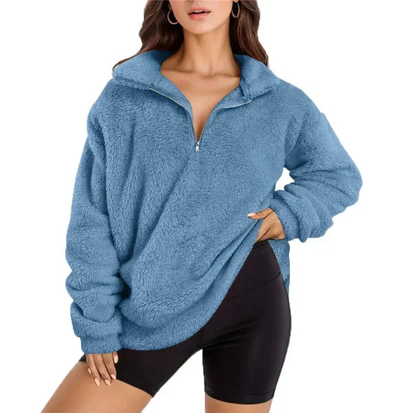 Eveloria Damen Fleecepullover Oversized Langarm Stehkragen