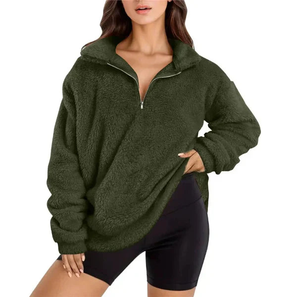 Eveloria Damen Fleecepullover Oversized Langarm Stehkragen