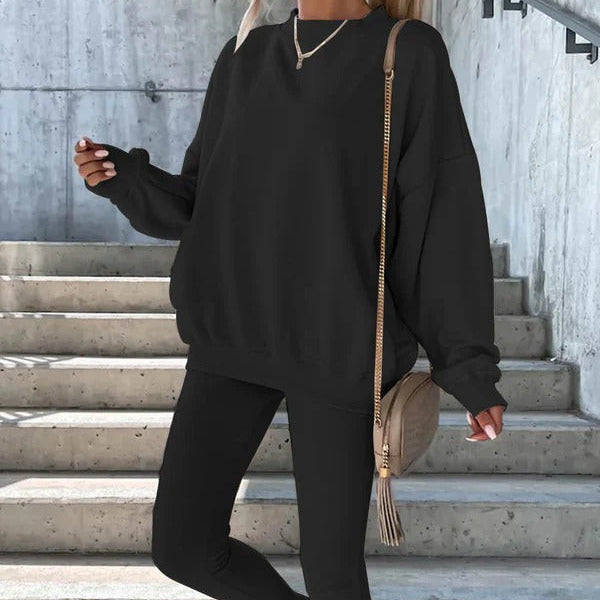 Damen Sweatshirt Oversized Rundhals Weiche Baumwolle Grau - Eveloria