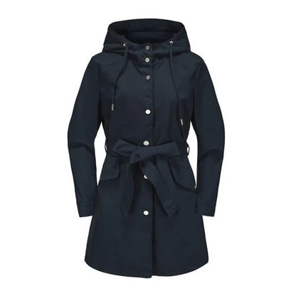 Damen Trenchcoat Lockere Passform Wasserabweisend Mit Kapuze