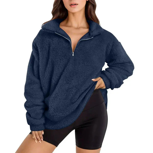 Eveloria Damen Fleecepullover Oversized Langarm Stehkragen