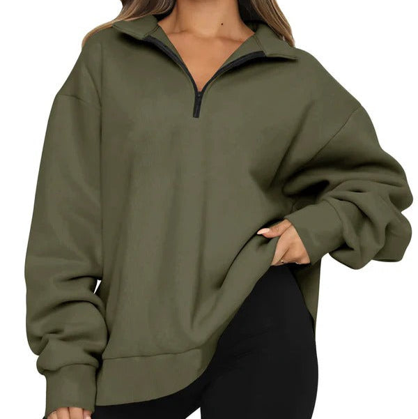 Eveloria Damen Oversized Sweatshirt Baumwolle Hoher Kragen Schwarz - Eveloria