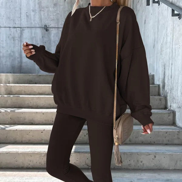 Damen Sweatshirt Oversized Rundhals Weiche Baumwolle Grau