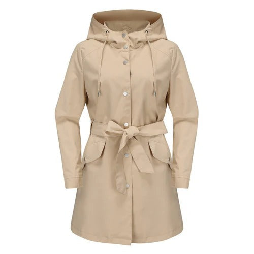 Damen Trenchcoat Lockere Passform Wasserabweisend Mit Kapuze