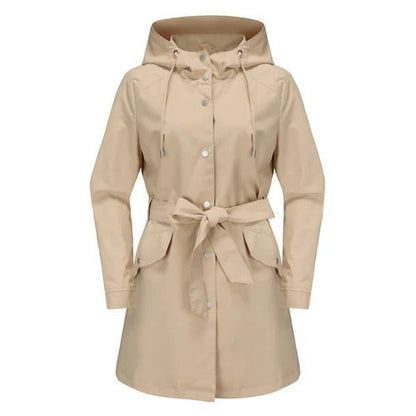 Damen Trenchcoat Lockere Passform Wasserabweisend Mit Kapuze