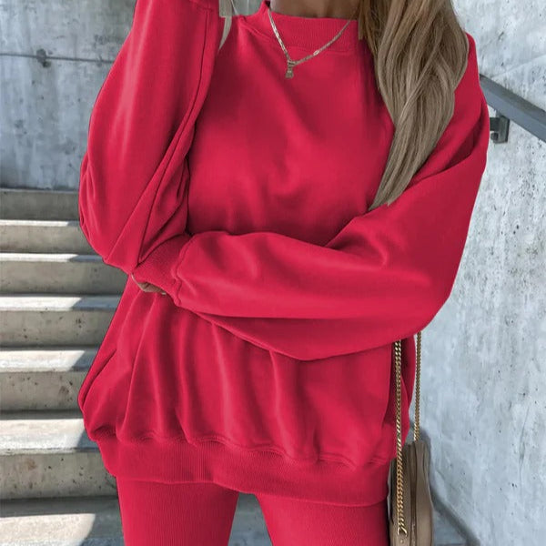 Damen Sweatshirt Oversized Rundhals Weiche Baumwolle Grau