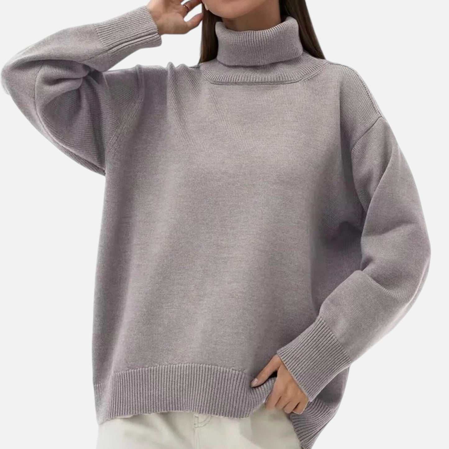 Damen Oversized Rollkragenpullover Grobstrick Beige - Eveloria