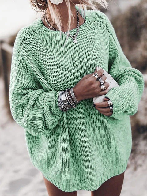 Eveloria Damen Oversized Pullover Grobstrick Raglanärmel Grau - Eveloria