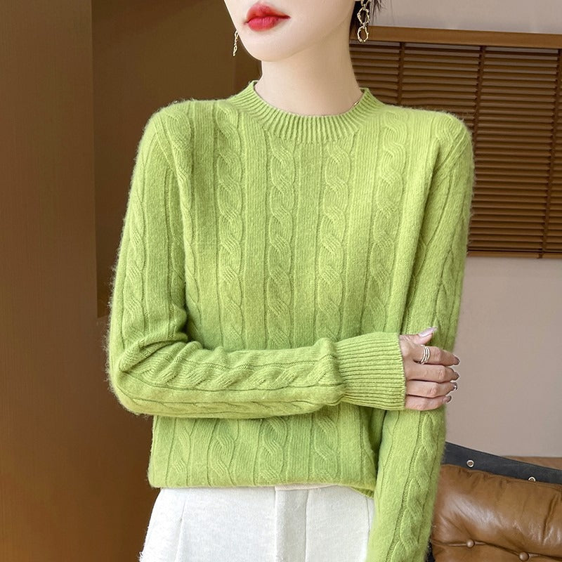 Eveloria Damen Pullover Wollstrick Lockere Passform Zopfmuster