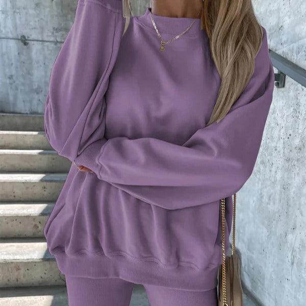 Damen Sweatshirt Oversized Rundhals Weiche Baumwolle Grau