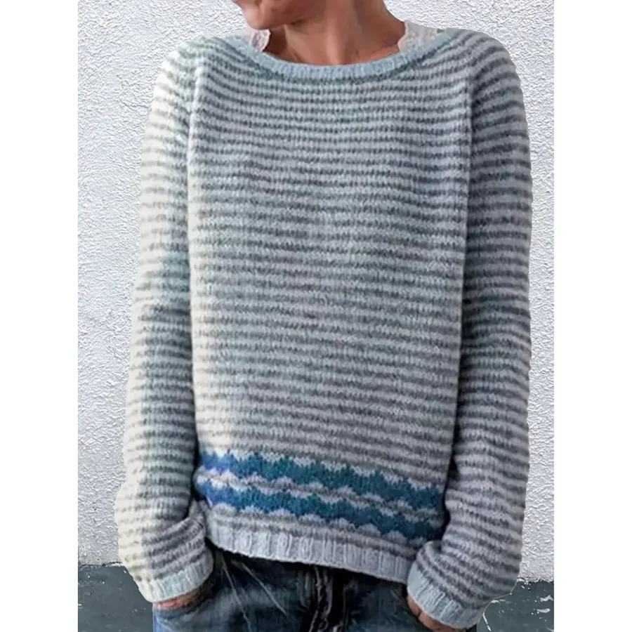 Eveloria Damen Pullover Wollstrick Gestreift Locker - Eveloria