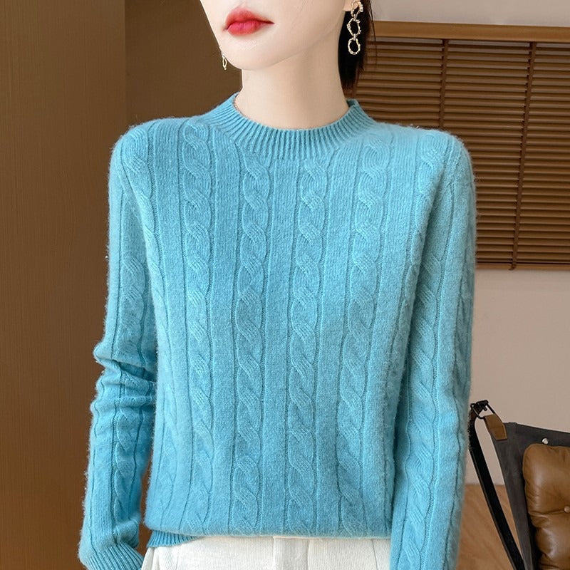 Eveloria Damen Pullover Wollstrick Lockere Passform Zopfmuster