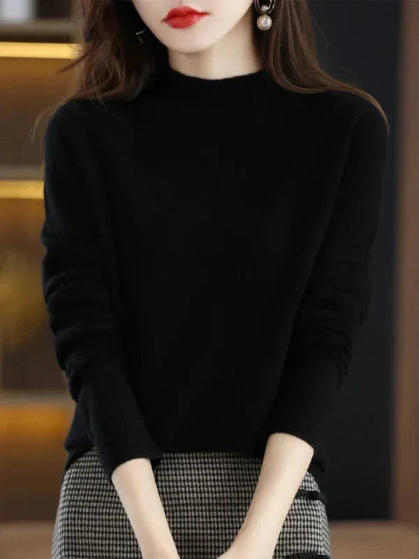 Eveloria Damen Pullover Sweatshirt Wollmischung Lange Ärmel Rippkragen