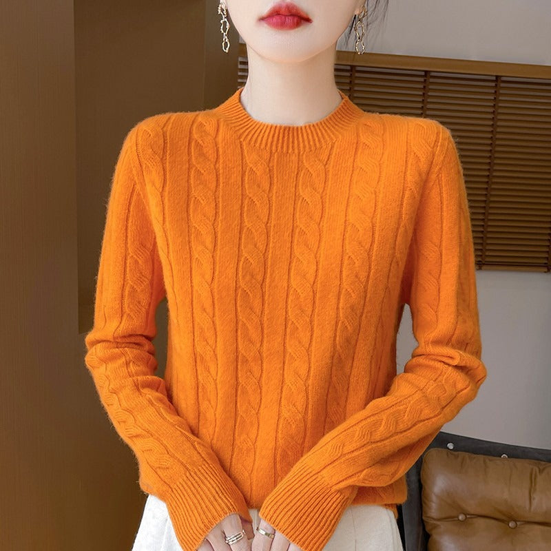 Eveloria Damen Pullover Wollstrick Lockere Passform Zopfmuster