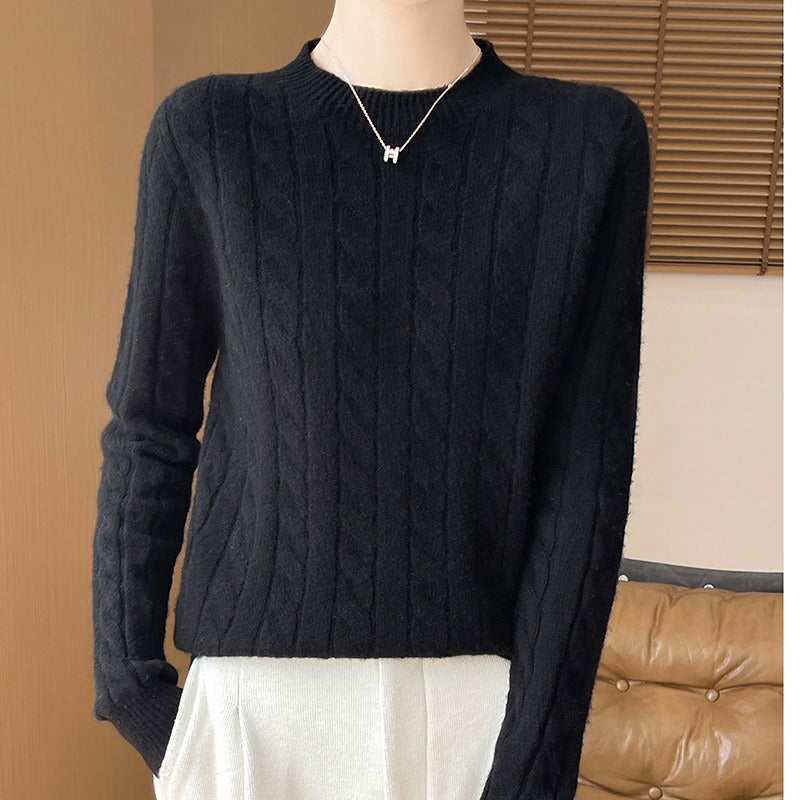 Eveloria Damen Pullover Wollstrick Lockere Passform Zopfmuster